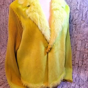Suede and faux fur jacket lime green